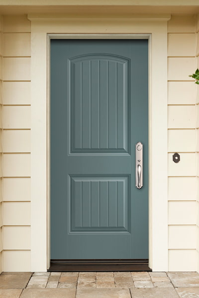 Smooth panel fiberglass solid teal entry door