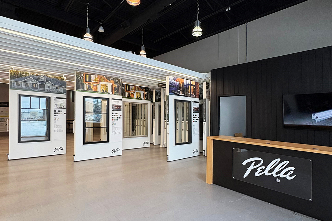 Ottawa window display racks pulled out to show potential clients Pella products.