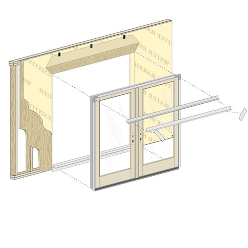 An illustration of Pella front door installation with Nail Fin after building wrap