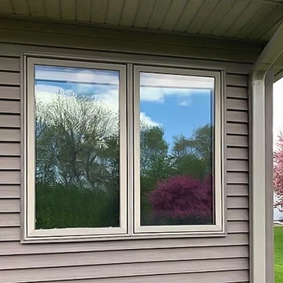 A large double-hung window has been replaced with two Pella Impervia fiberglass casement windows.