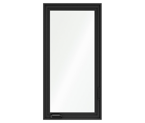 A black casement window frame with no background