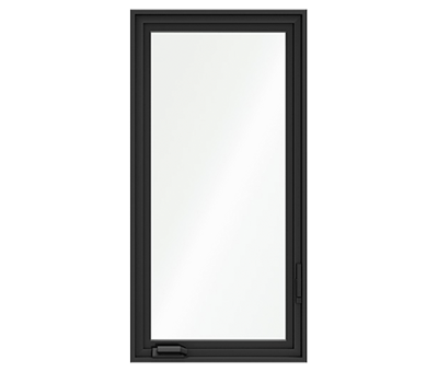 A black casement window frame with no background