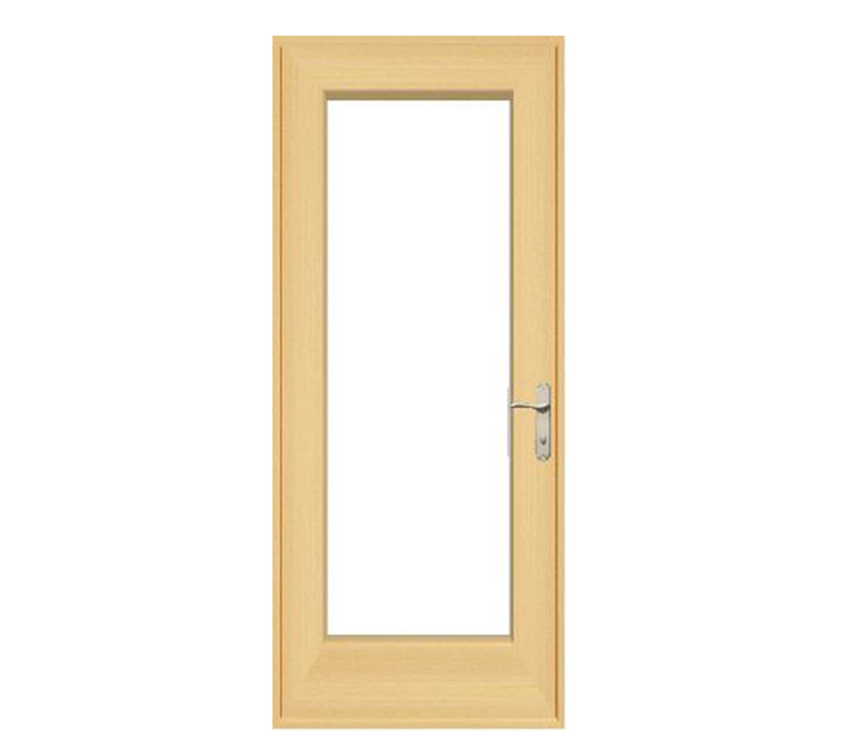 unfinished wood lifestyle series single hinged patio door with no grilles or exclusive hardware