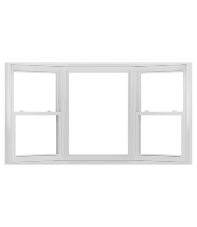 A white bay window featuring a triple-pane design with two side-opening windows.