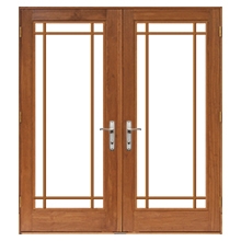 lifestyle hinged patio door with prairie grilles