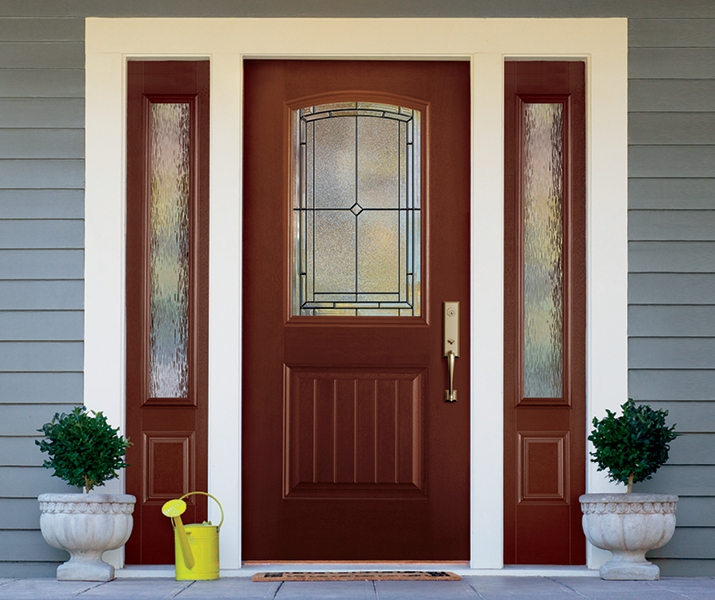 half light entry door 3/4 light sidelights mahogany grain