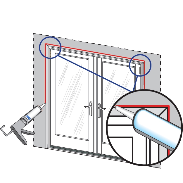step 3 for installing flush flange hinged doors into stucco walls