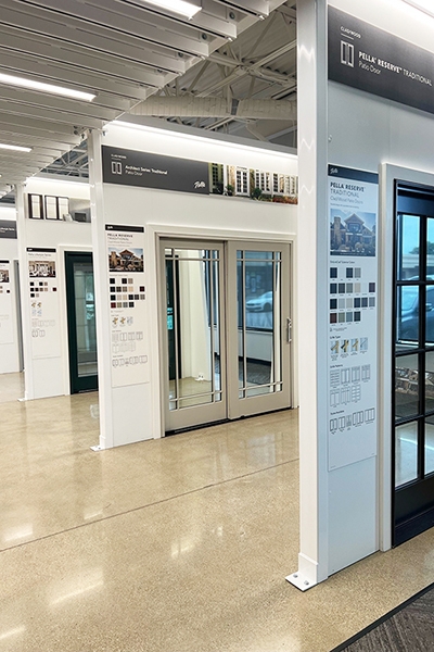 Interior shot of Pella Akron showroom floor. 