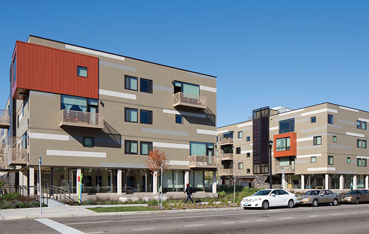 Street view of The Rose multifamily housing development.