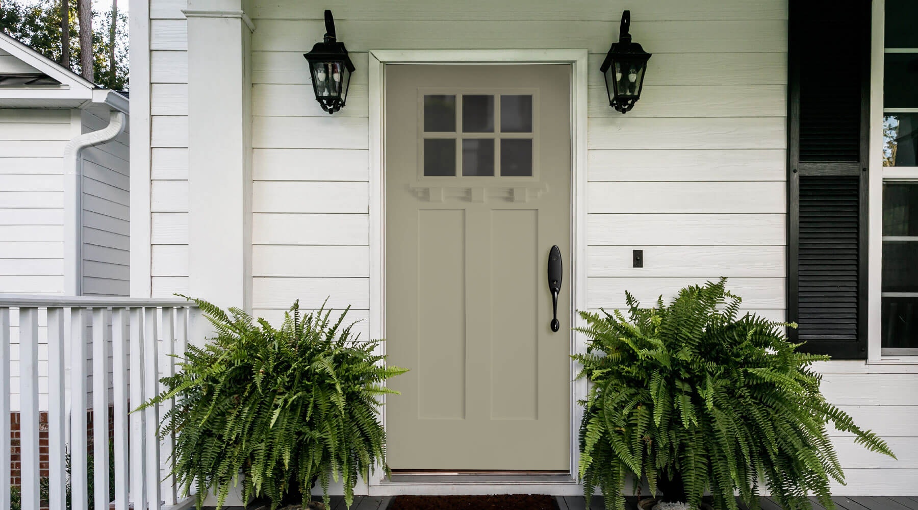 Natural Wood Front Door Ties Together Modern Farmhouse Style