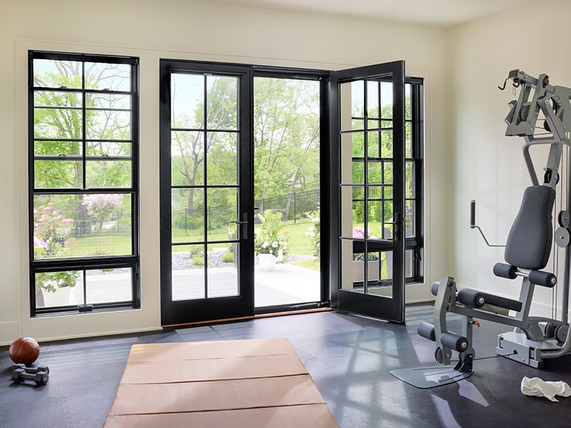 Sliding door in the dining room and kitchen area.