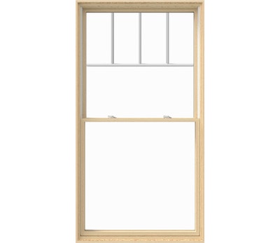 lifestyle double-hung window with cut-out background and top row grilles
