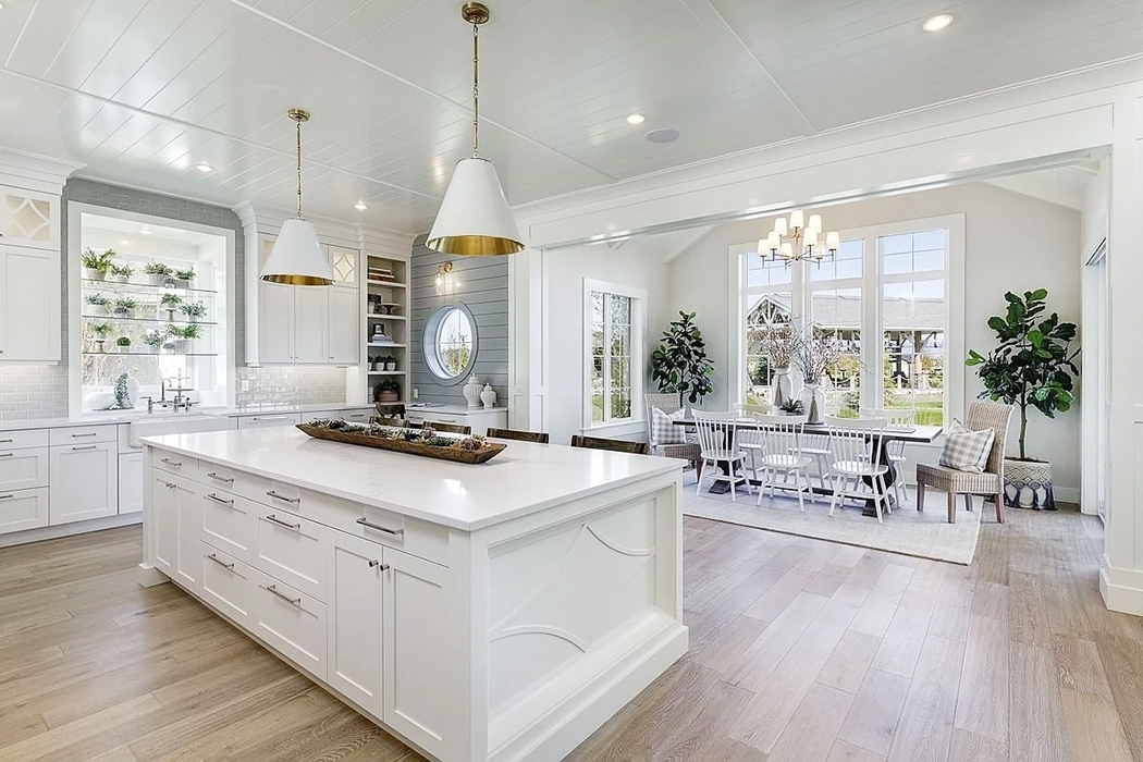 Interior view of a Boise home kitchen with newly installed Pella Impervia fiberglass windows.
