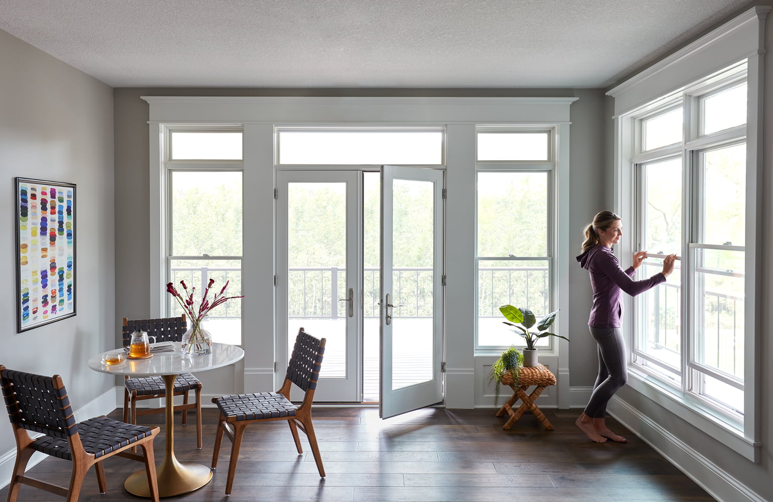 three panel sliding patio door in the kitchen
