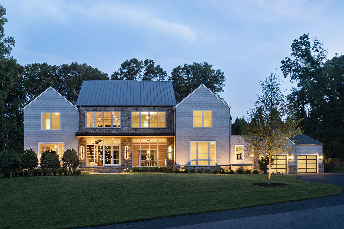 Curbside view of Vienna home with newly installed Pella floor-to-ceiling windows.