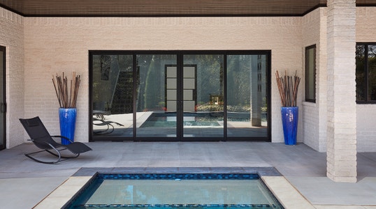 Black patio doors with pool