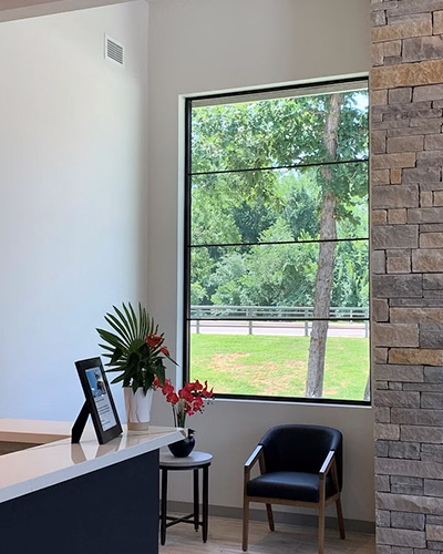 new black windows and grilles give office a modern style 