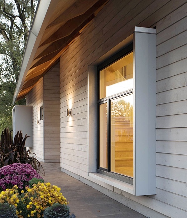 Side view of newly installed windows for New Haven non-profit Columbus House.