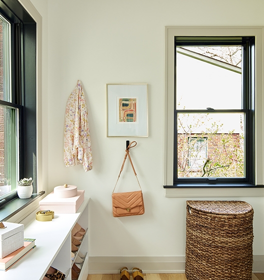 Interior shot of a closet, replacement window. 
