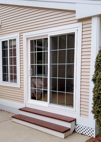 After image of newly installed vinyl sliding doors on West Springfield condo.