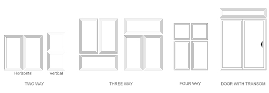 illustrations of typical combinations of windows and doors