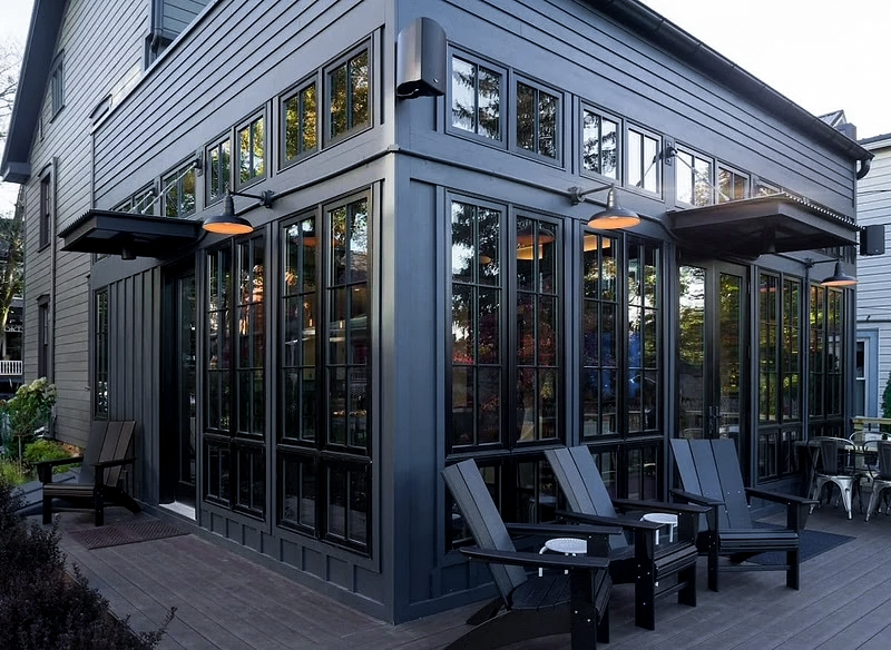 Side angle view of a Boalsburg home sunroom.