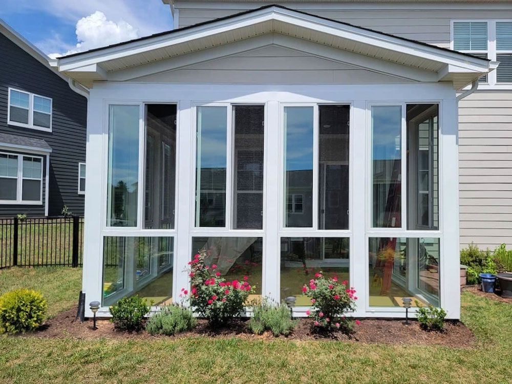 Exterior of a Four Seasons Room with newly installed windows in Crozet. 