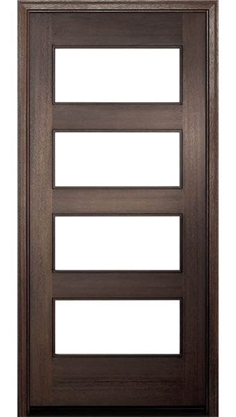 wood entry door with glass four equal lights