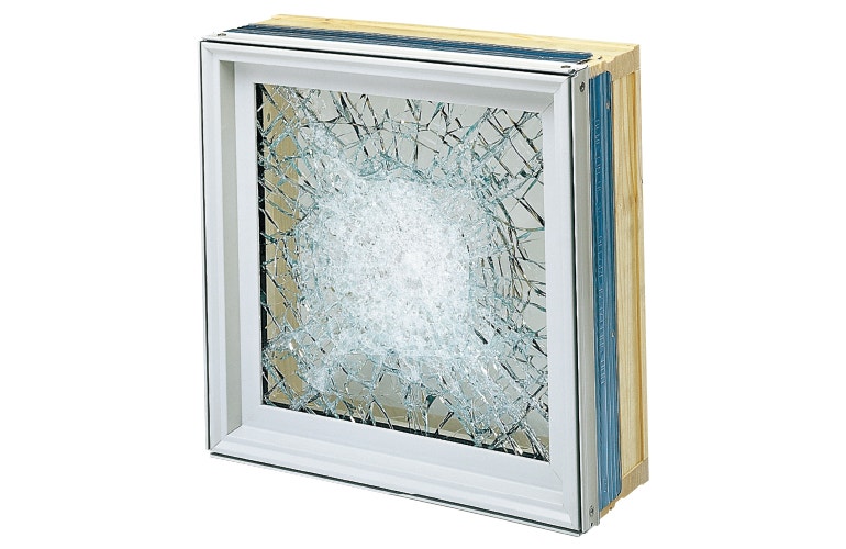 impact-resistant glass inside a small wood frame