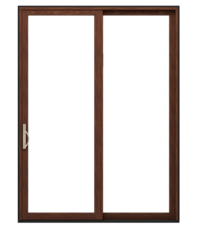 sliding patio door with wood trim