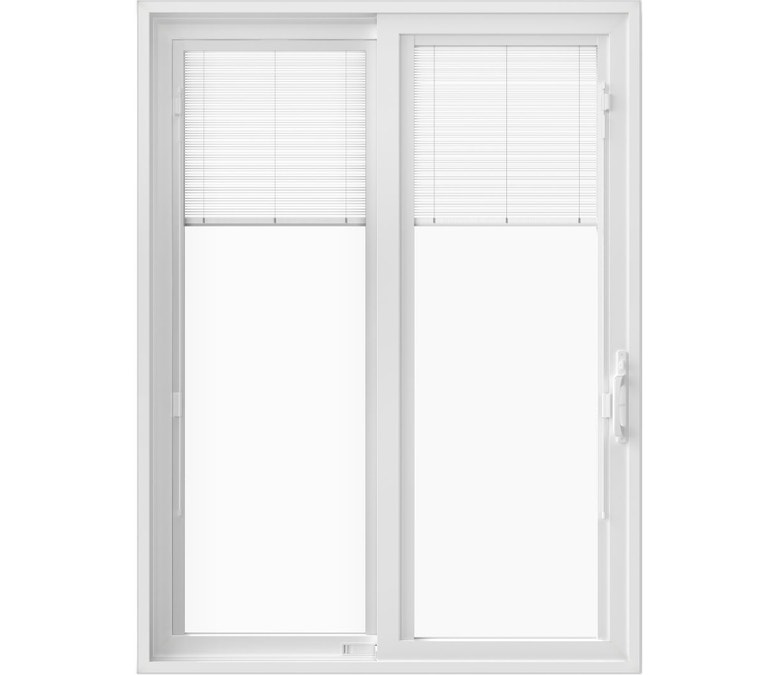 white vinyl 250 series sliding patio door with blinds