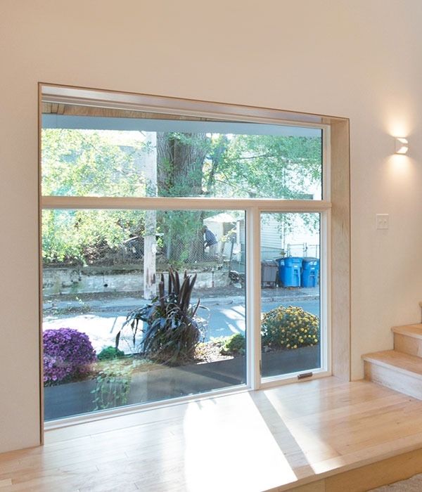 Interior view of newly installed windows in the New Haven non-profit Columbus House.