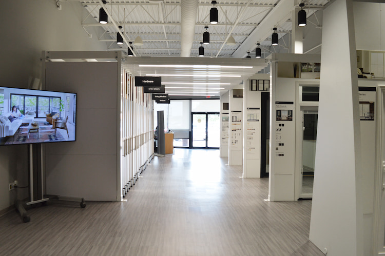 The South Bend, Indiana showroom floor displays of windows and patio doors.