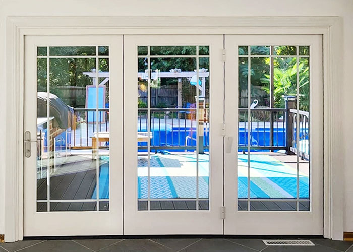 Interior shot of newly installed bifold patio doors on Virginia Beach home.