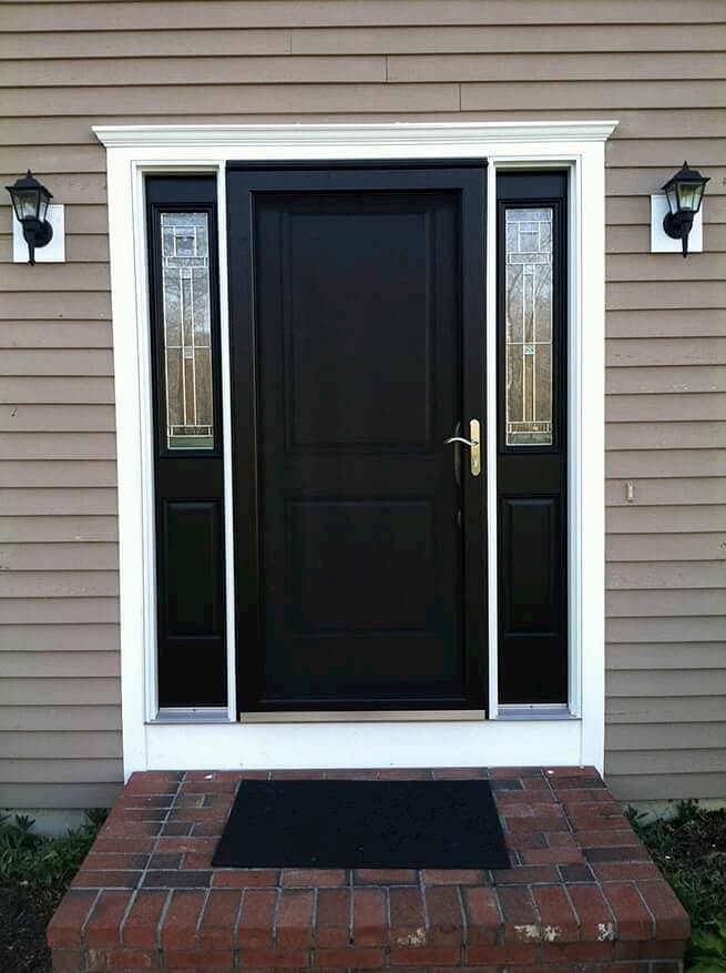New black front door with sidelights exterior