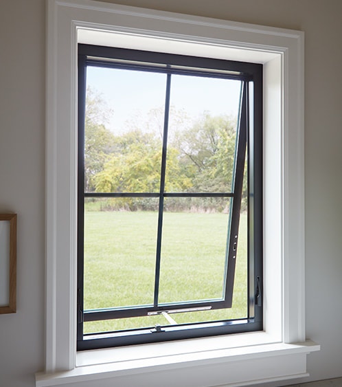 a single large fiberglass awning window opened slightly