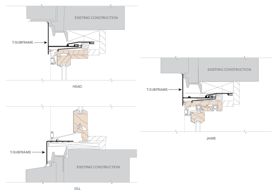 installation details for Replacement of Sash Only Using T-Subframe System