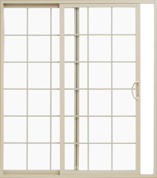 vinyl sliding door in almond with grilles between the glass