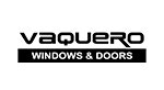 Vaquero windows and doors black and white logo.
