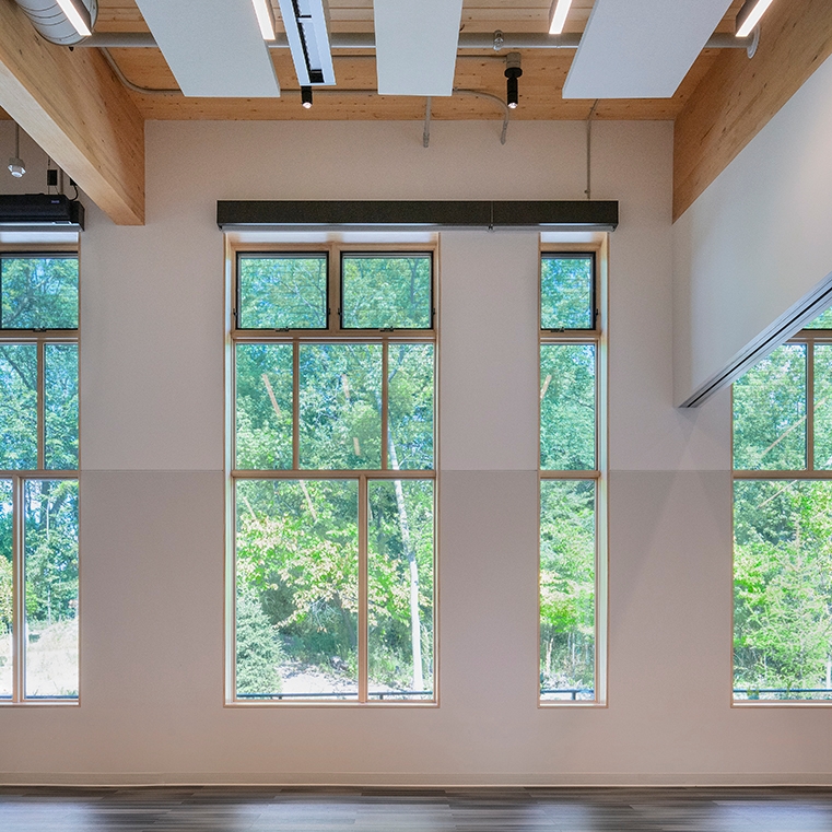 Interior of St. Louis Park nature center with newly installed Pella awning windows. 
