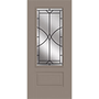 fiberglass entry door with decorative glass icon