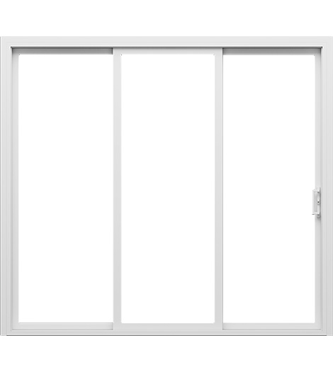 A 3-panel white vinyl sliding patio door with the background removed.