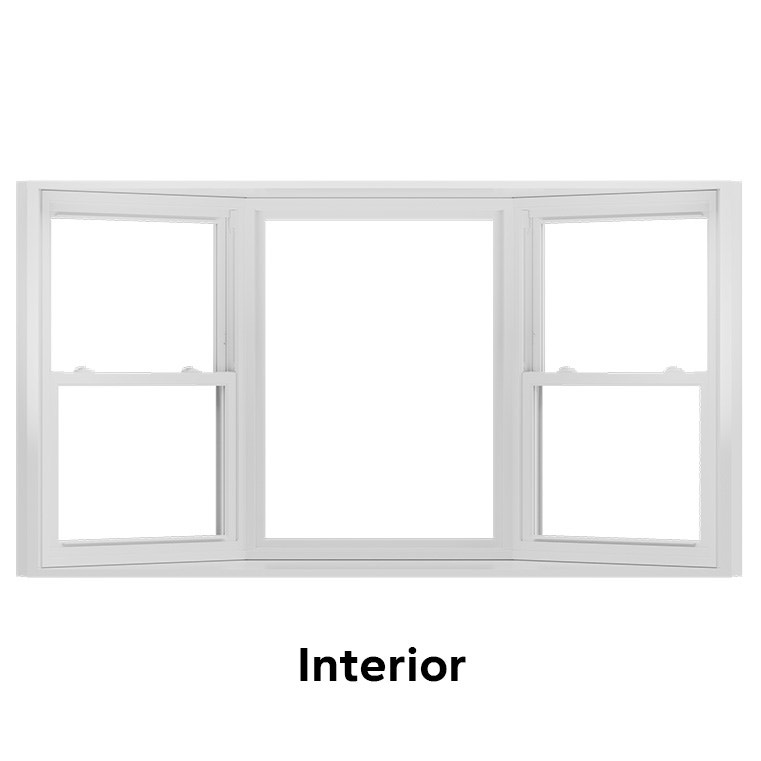 A white interior bay window with three sashes, providing a spacious view.