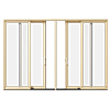 a wood four-panel sliding patio door