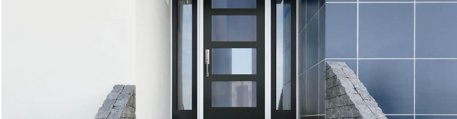 flush glazed full light entry door with dual full sidelights