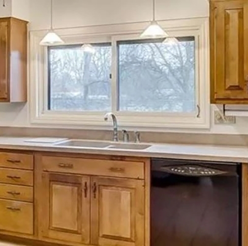 Yellow Springs kitchen with vinyl sliding window.