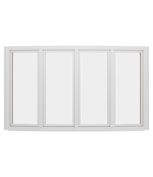Wood four-panel bow window configuration in white.