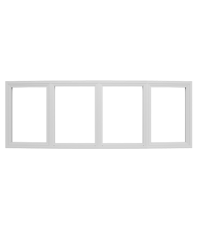 A vinyl bow window configuration with shorter windows.