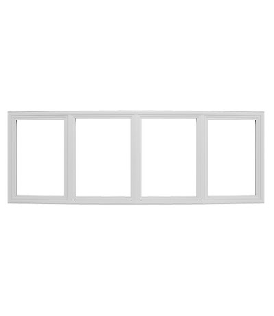 A vinyl bow window configuration with shorter windows.