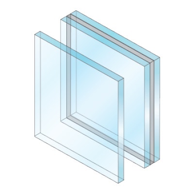 Sketch of two pieces of impact resistant glass